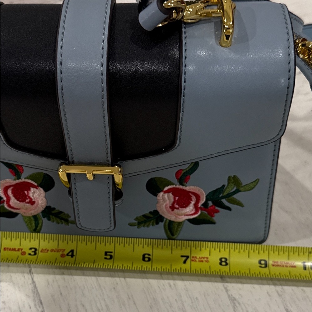 LA’FESTIN Floral Embroidered Blue Leather Style Bag with Two Crossbody Straps. - Picture 10 of 14